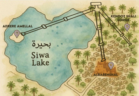 Map of the three lodges around Siwa Lake